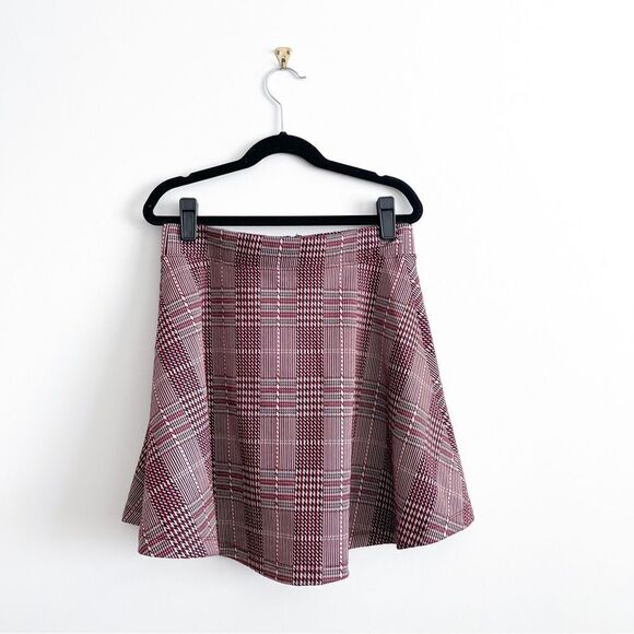 SO Mini Skirt Plaid Burgundy Black Tan Back Zip Skater A-Line Juniors Size S - Picture 1 of 6